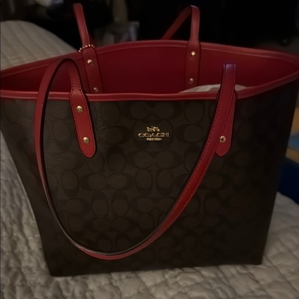 Coach Brown and Red Tote Bag